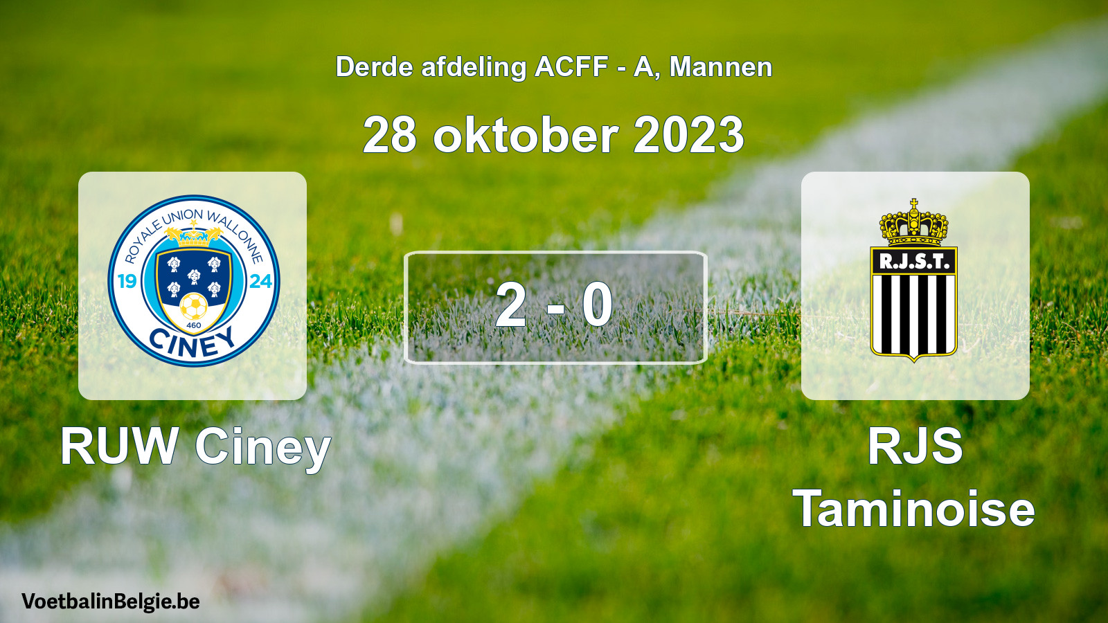 Gespeelde wedstrijd mannenvoetbal: RUW Ciney - RJS Taminoise 2 - 0 (28 oktober 2023)