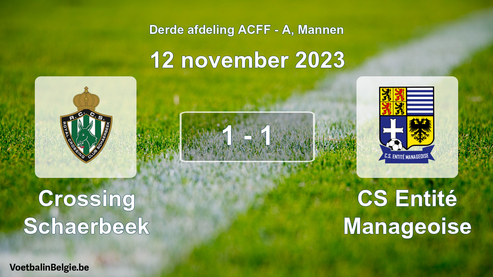 Gespeelde wedstrijd mannenvoetbal: Crossing Schaerbeek - CS Entité Manageoise 1 - 1 (12 november 2023)