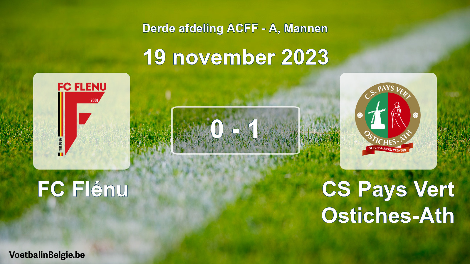 Gespeelde wedstrijd mannenvoetbal: FC Flénu - CS Pays Vert Ostiches-Ath 0 - 1 (19 november 2023)