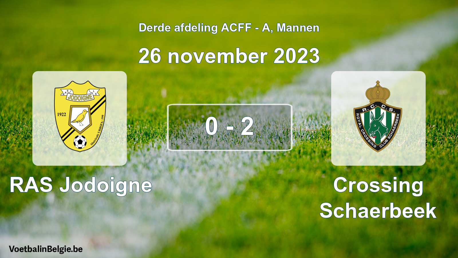 Gespeelde wedstrijd mannenvoetbal: RAS Jodoigne - Crossing Schaerbeek 0 - 2 (26 november 2023)