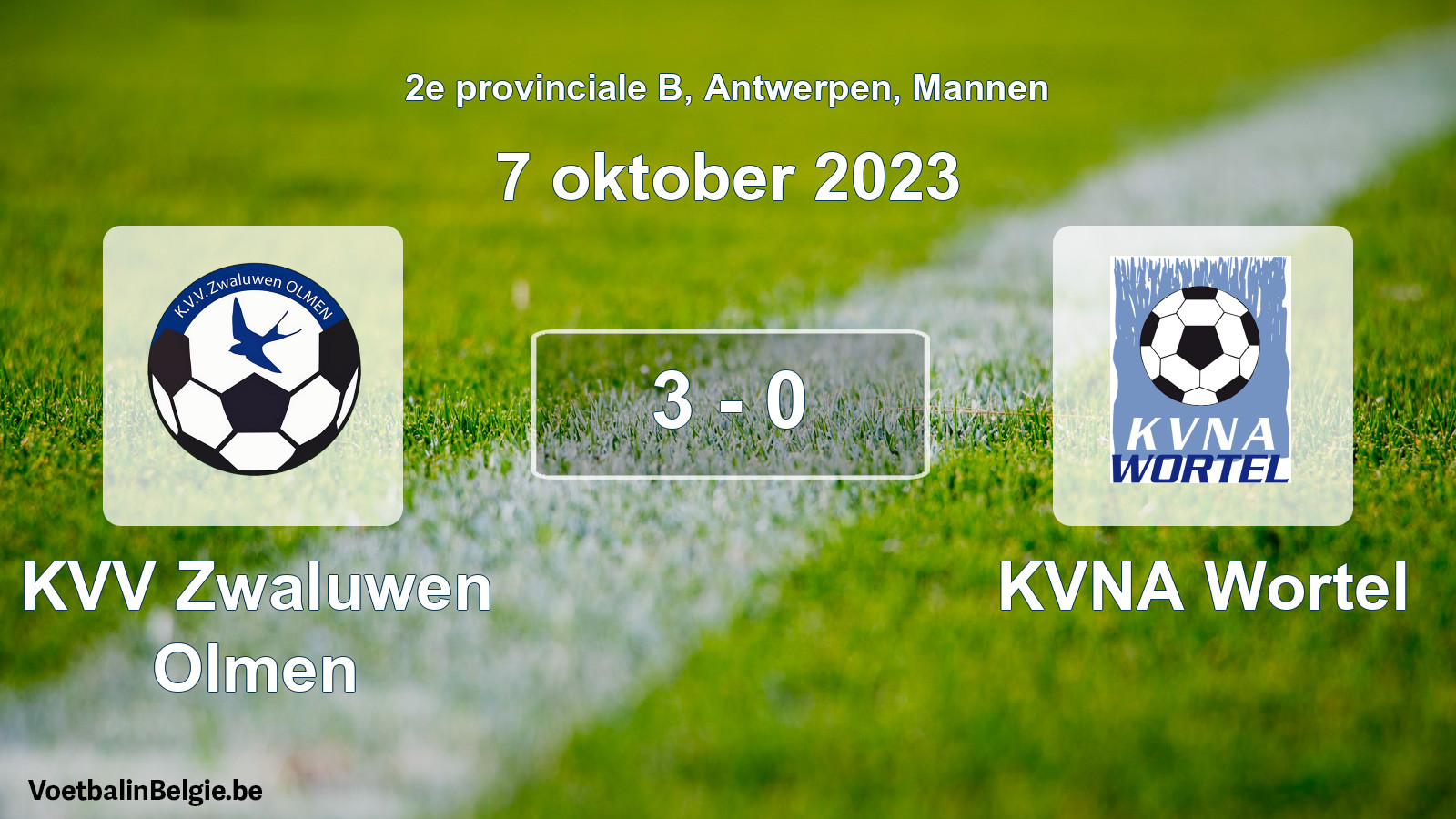 Gespeelde wedstrijd mannenvoetbal: KVV Zwaluwen Olmen - KVNA Wortel 3 - 0 (7 oktober 2023)
