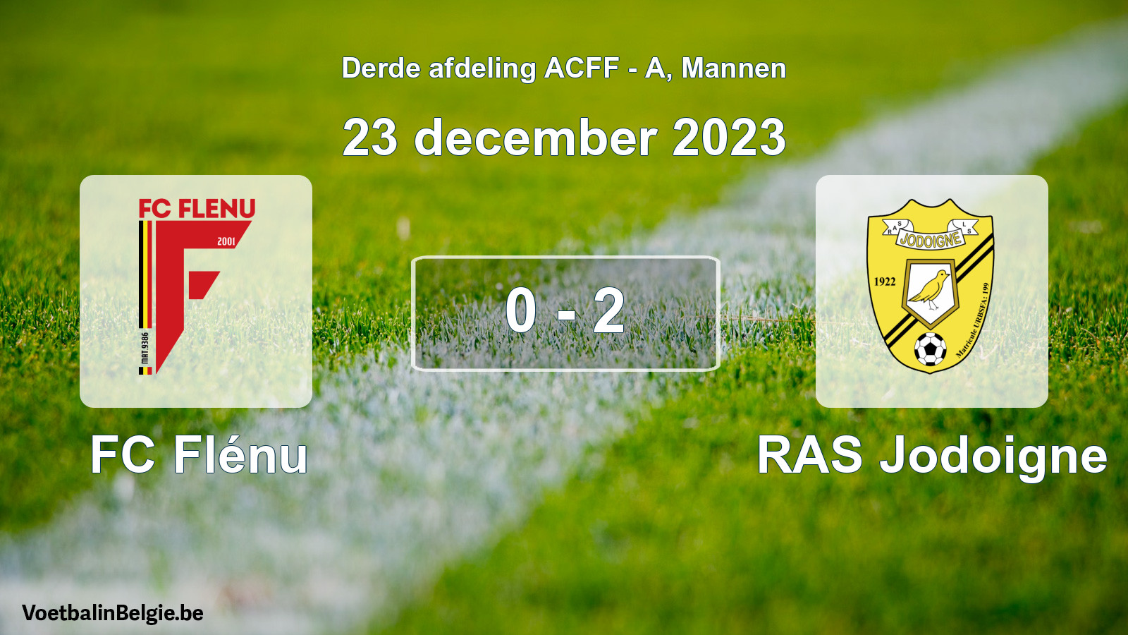 Gespeelde wedstrijd mannenvoetbal: FC Flénu - RAS Jodoigne 0 - 2 (23 december 2023)