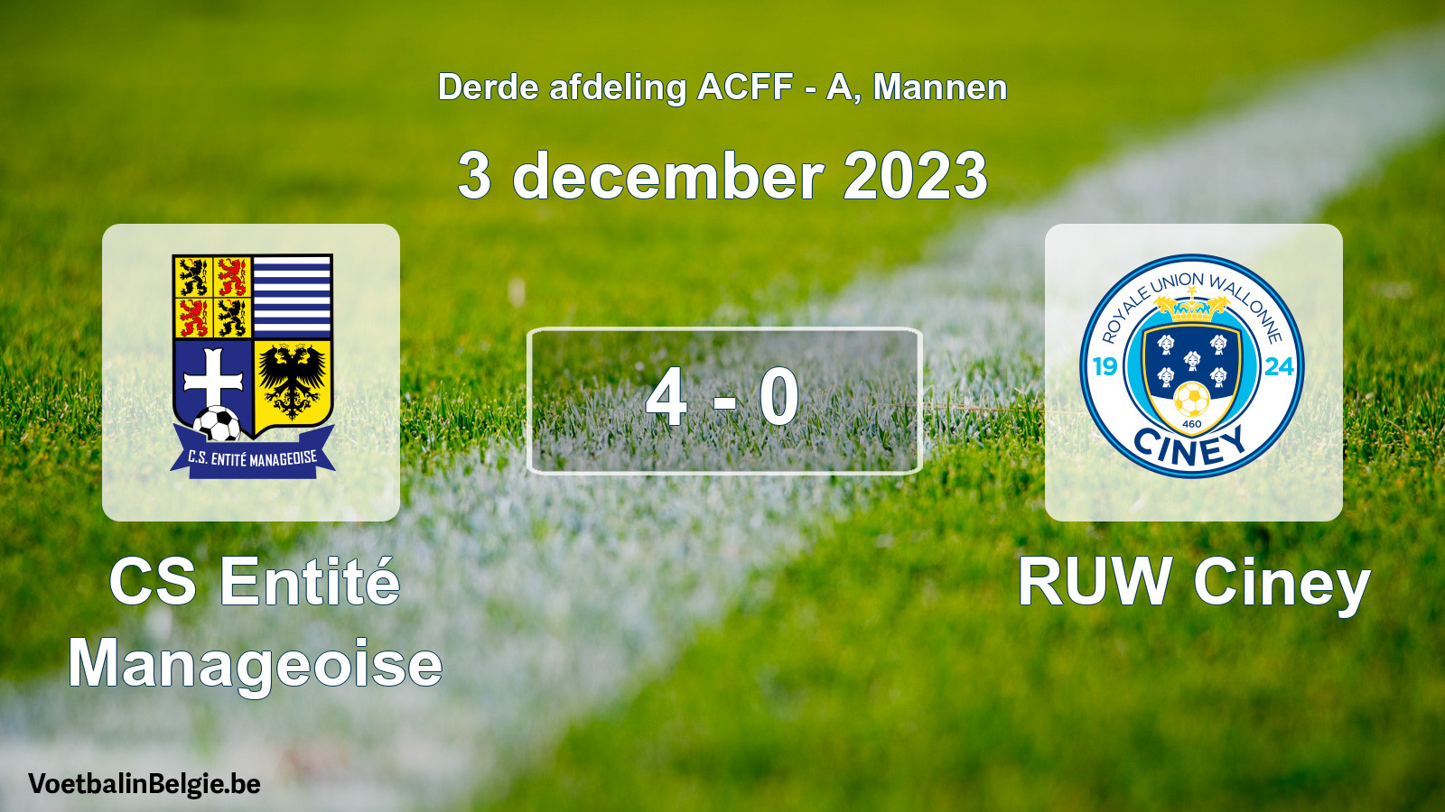 Gespeelde wedstrijd mannenvoetbal: CS Entité Manageoise - RUW Ciney 4 - 0 (3 december 2023)