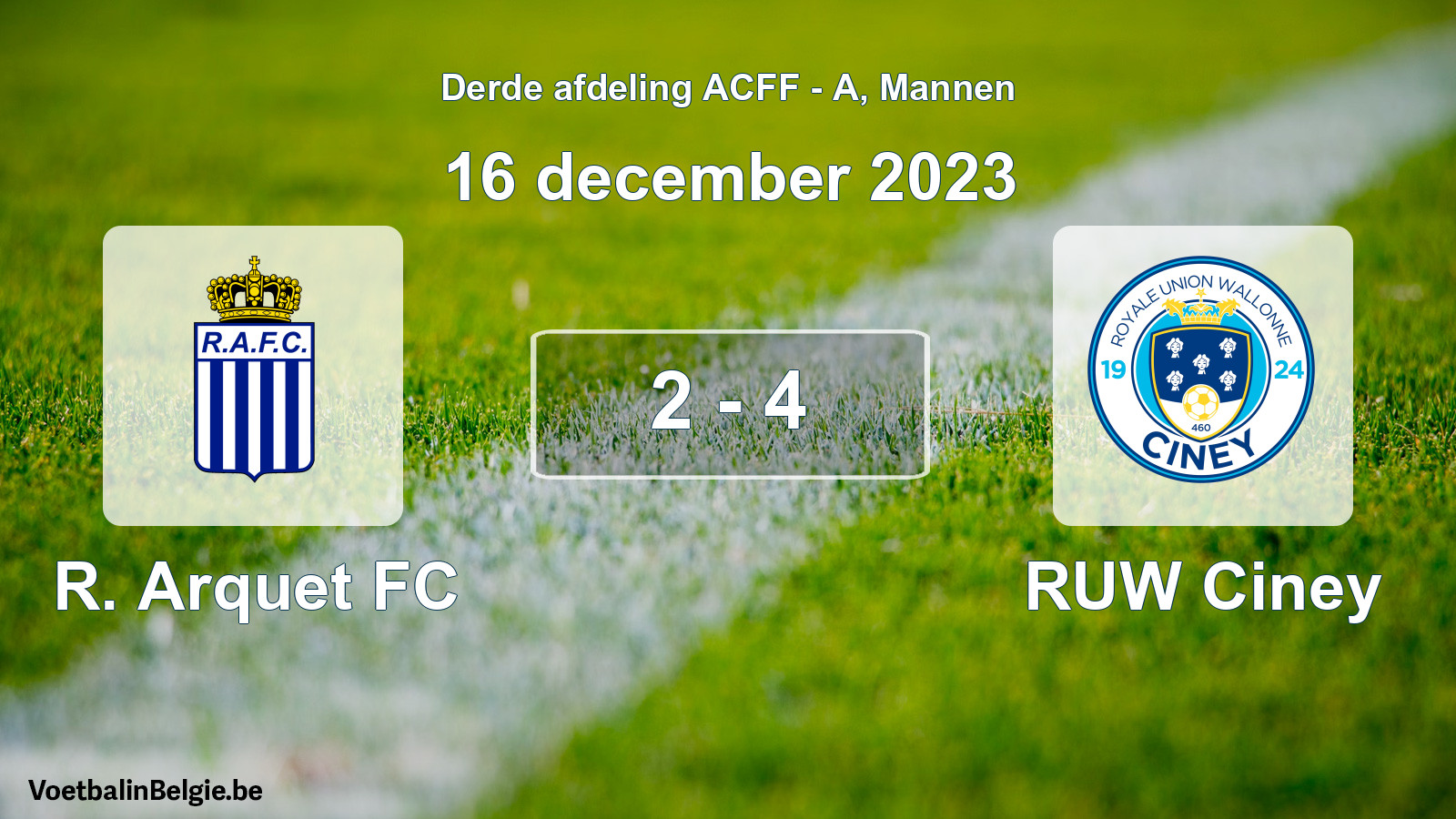 Gespeelde wedstrijd mannenvoetbal: R. Arquet FC - RUW Ciney 2 - 4 (16 december 2023)
