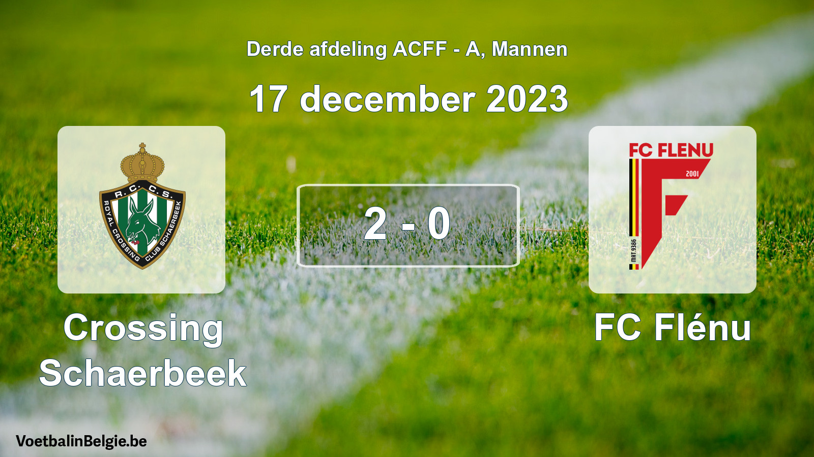 Gespeelde wedstrijd mannenvoetbal: Crossing Schaerbeek - FC Flénu 2 - 0 (17 december 2023)