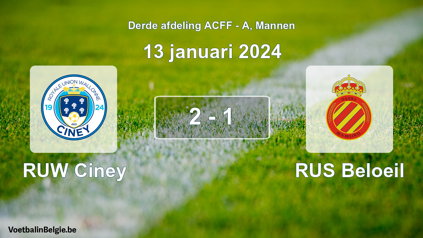 Gespeelde wedstrijd mannenvoetbal: RUW Ciney - RUS Beloeil 2 - 1 (13 januari 2024)