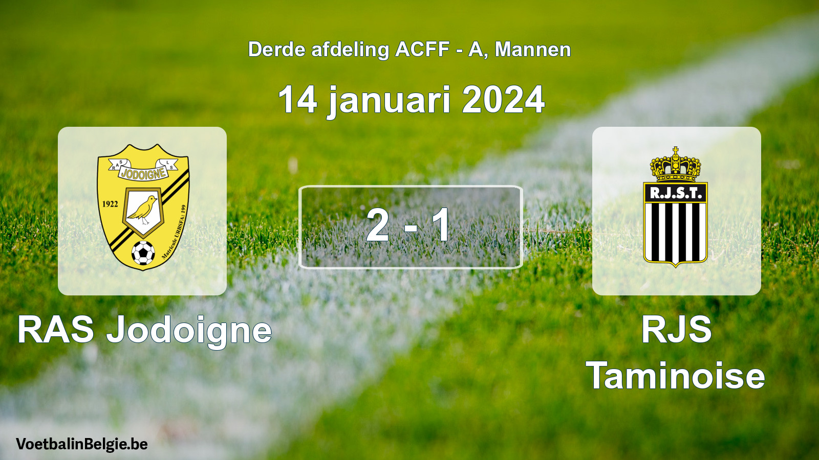 Gespeelde wedstrijd mannenvoetbal: RAS Jodoigne - RJS Taminoise 2 - 1 (14 januari 2024)