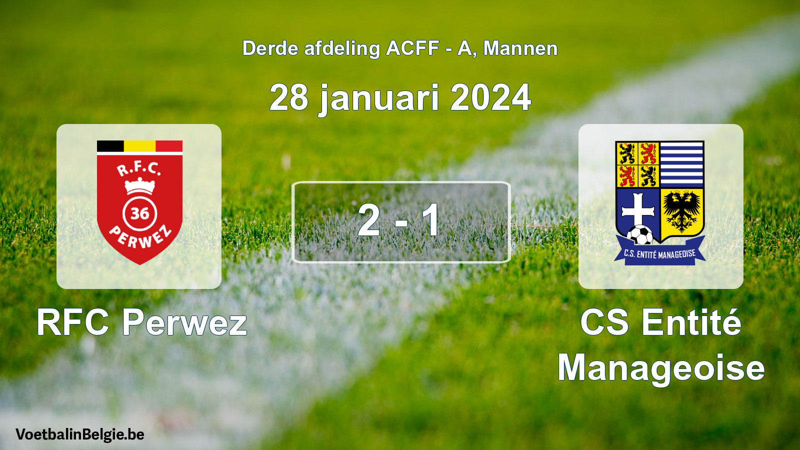 Gespeelde wedstrijd mannenvoetbal: RFC Perwez - CS Entité Manageoise 2 - 1 (28 januari 2024)