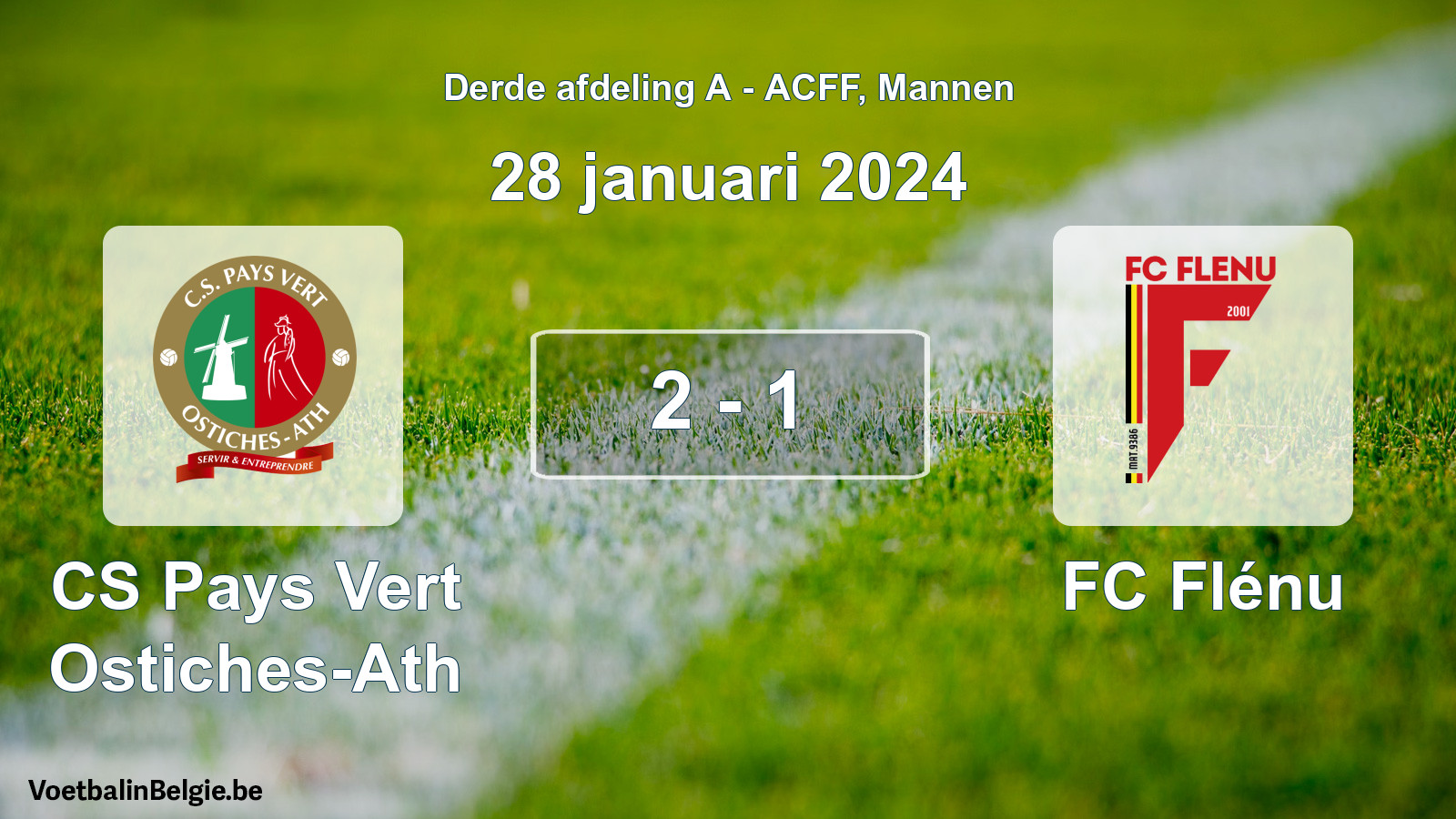 Played match men football: CS Pays Vert Ostiches-Ath - FC Flénu 2 - 1 (28 January 2024)