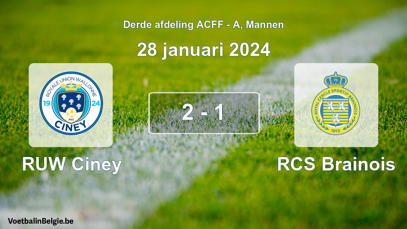 Gespeelde wedstrijd mannenvoetbal: RUW Ciney - RCS Brainois 2 - 1 (28 januari 2024)