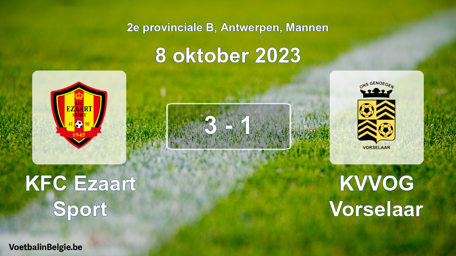 Gespeelde wedstrijd mannenvoetbal: KFC Ezaart Sport - KVVOG Vorselaar 3 - 1 (8 oktober 2023)