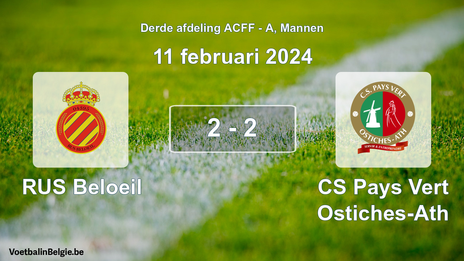 Gespeelde wedstrijd mannenvoetbal: RUS Beloeil - CS Pays Vert Ostiches-Ath 2 - 2 (11 februari 2024)