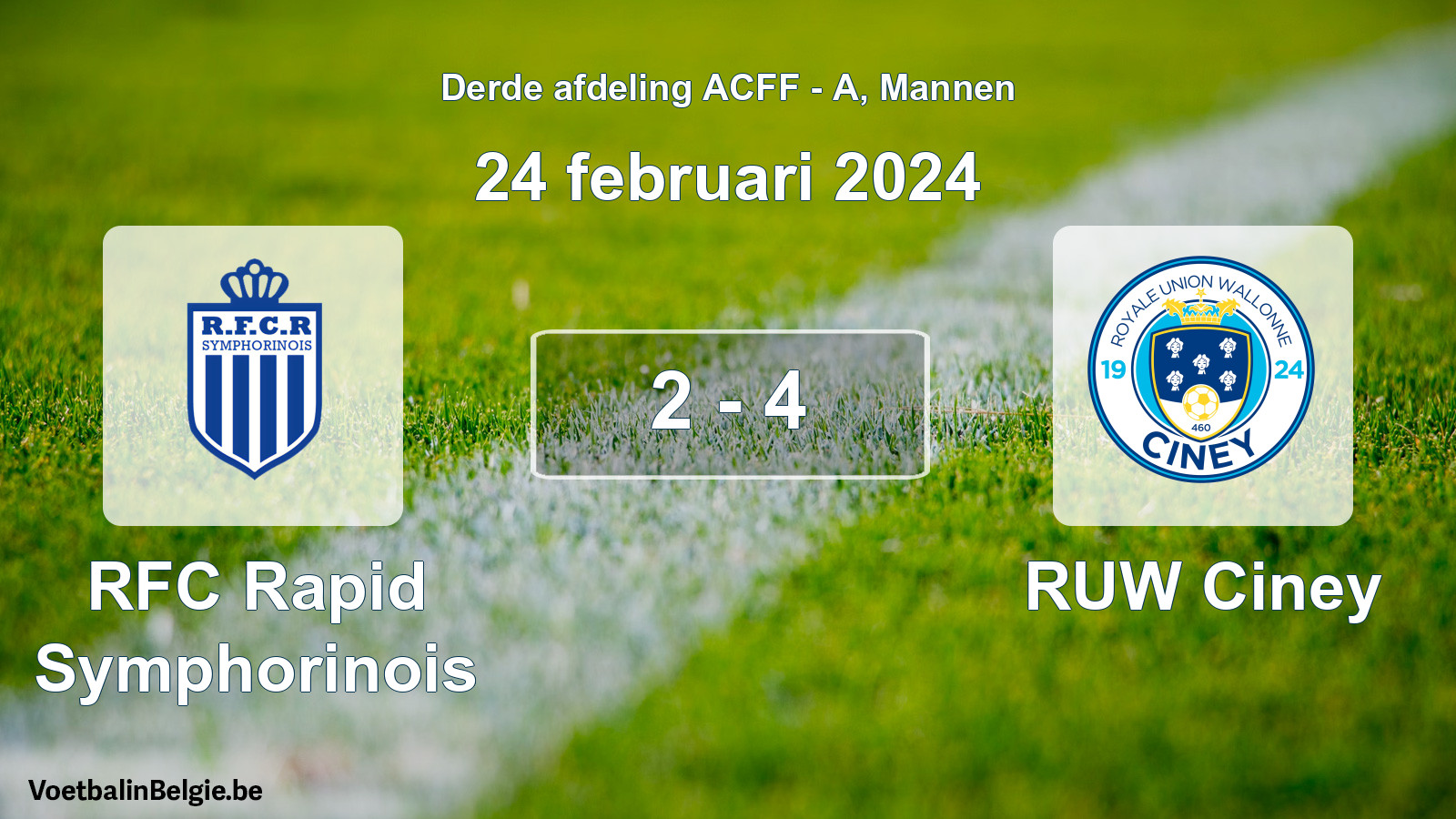 Gespeelde wedstrijd mannenvoetbal: RFC Rapid Symphorinois - RUW Ciney 2 - 4 (24 februari 2024)