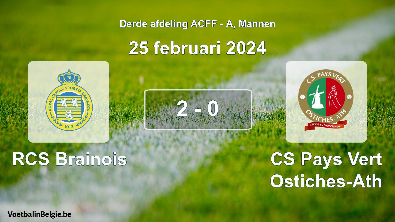 Gespeelde wedstrijd mannenvoetbal: RCS Brainois - CS Pays Vert Ostiches-Ath 2 - 0 (25 februari 2024)