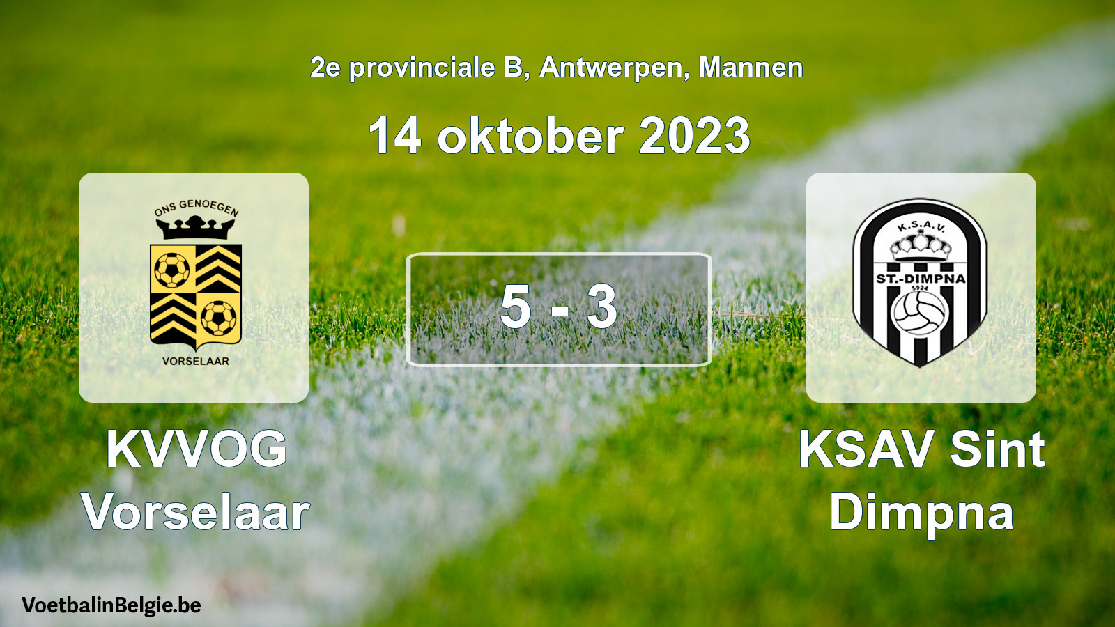 Gespeelde wedstrijd mannenvoetbal: KVVOG Vorselaar - KSAV Sint Dimpna 5 - 3 (14 oktober 2023)