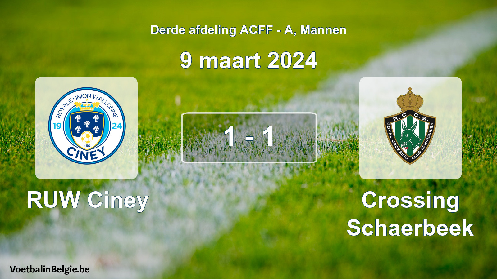 Gespeelde wedstrijd mannenvoetbal: RUW Ciney - Crossing Schaerbeek 1 - 1 (9 maart 2024)