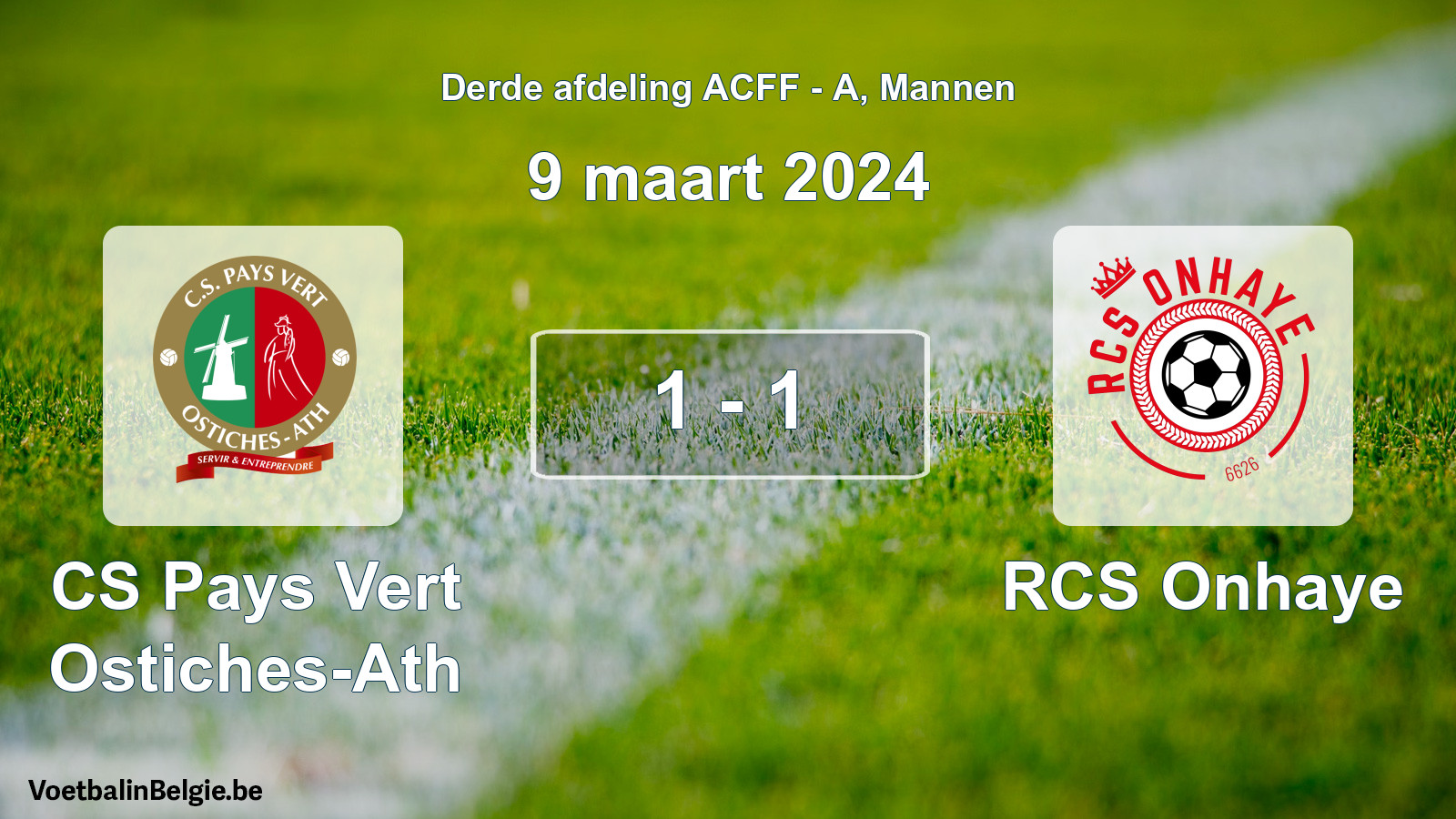 Gespeelde wedstrijd mannenvoetbal: CS Pays Vert Ostiches-Ath - RCS Onhaye 1 - 1 (9 maart 2024)