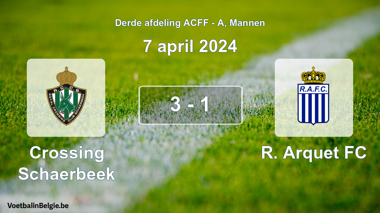 Gespeelde wedstrijd mannenvoetbal: Crossing Schaerbeek - R. Arquet FC 3 - 1 (7 april 2024)