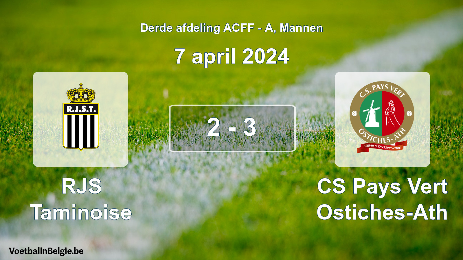 Gespeelde wedstrijd mannenvoetbal: RJS Taminoise - CS Pays Vert Ostiches-Ath 2 - 3 (7 april 2024)