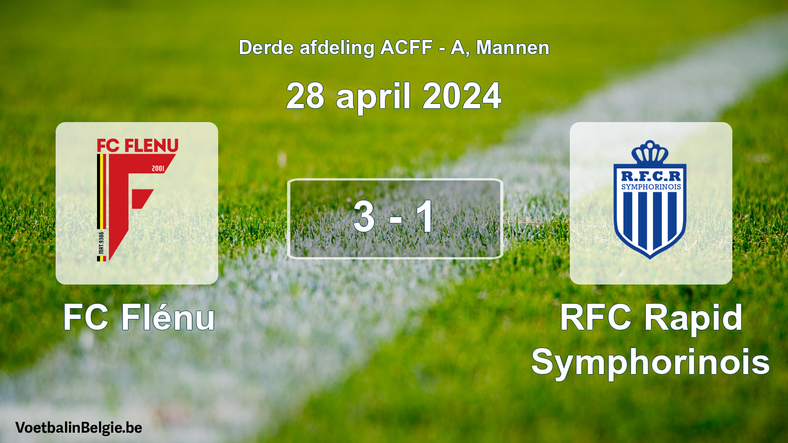 Gespeelde wedstrijd mannenvoetbal: FC Flénu - RFC Rapid Symphorinois 3 - 1 (28 april 2024)