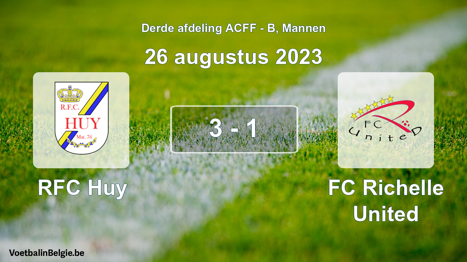 Gespeelde wedstrijd mannenvoetbal: RFC Huy - FC Richelle United 3 - 1 (26 augustus 2023)