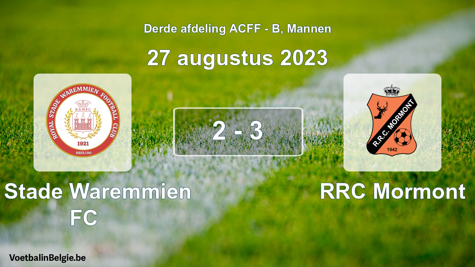 Gespeelde wedstrijd mannenvoetbal: R. Stade Waremmien FC - RRC Mormont 2 - 3 (27 augustus 2023)