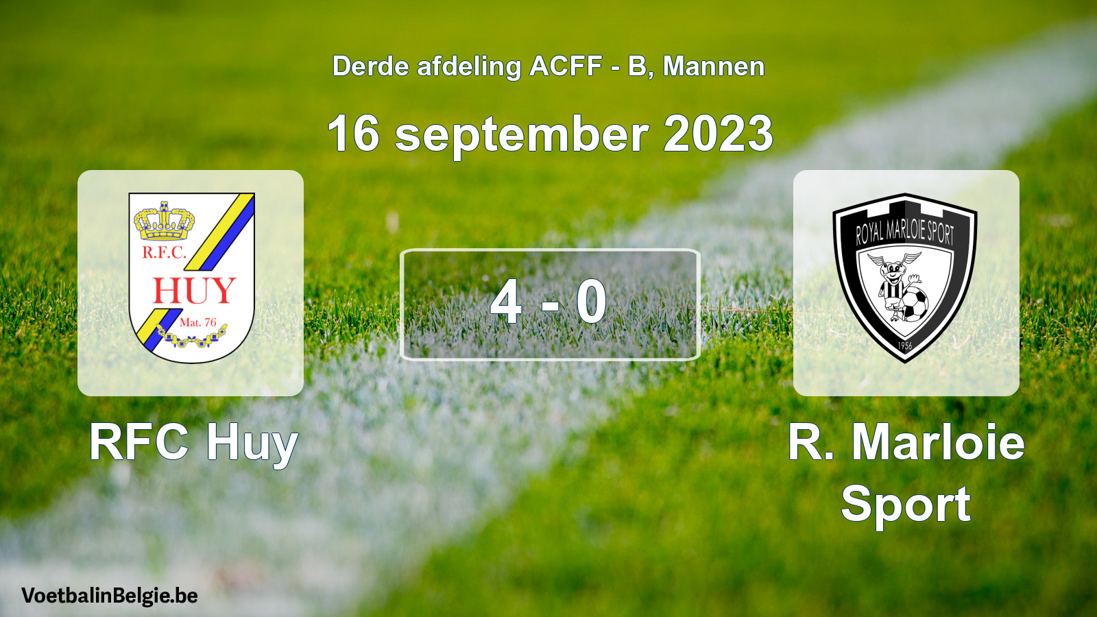Gespeelde wedstrijd mannenvoetbal: RFC Huy - R. Marloie Sport 4 - 0 (16 september 2023)