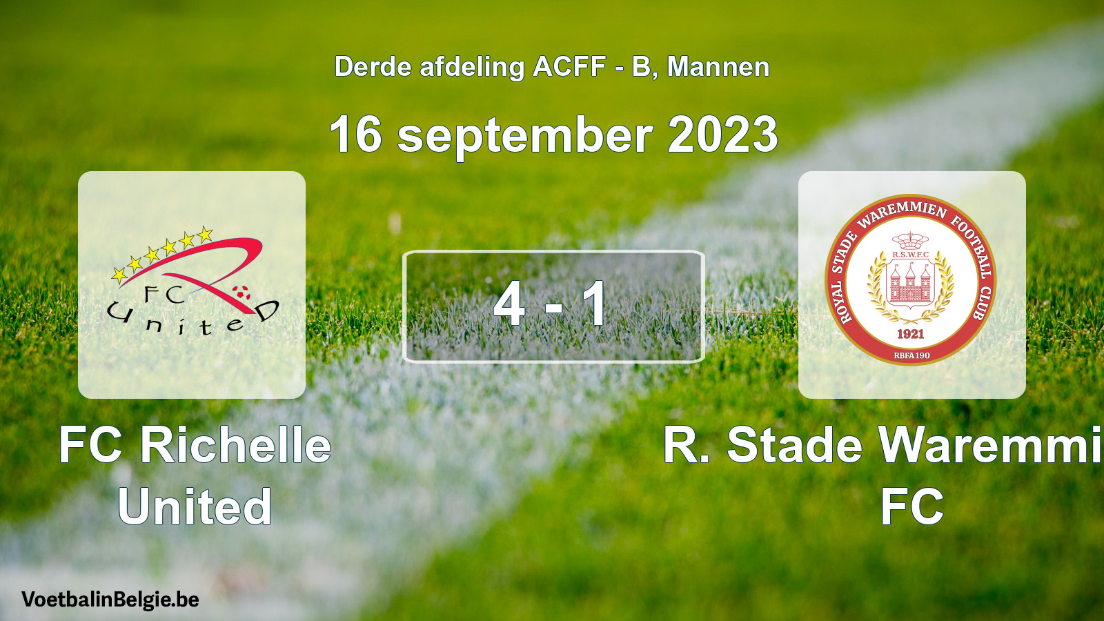 Gespeelde wedstrijd mannenvoetbal: FC Richelle United - R. Stade Waremmien FC 4 - 1 (16 september 2023)