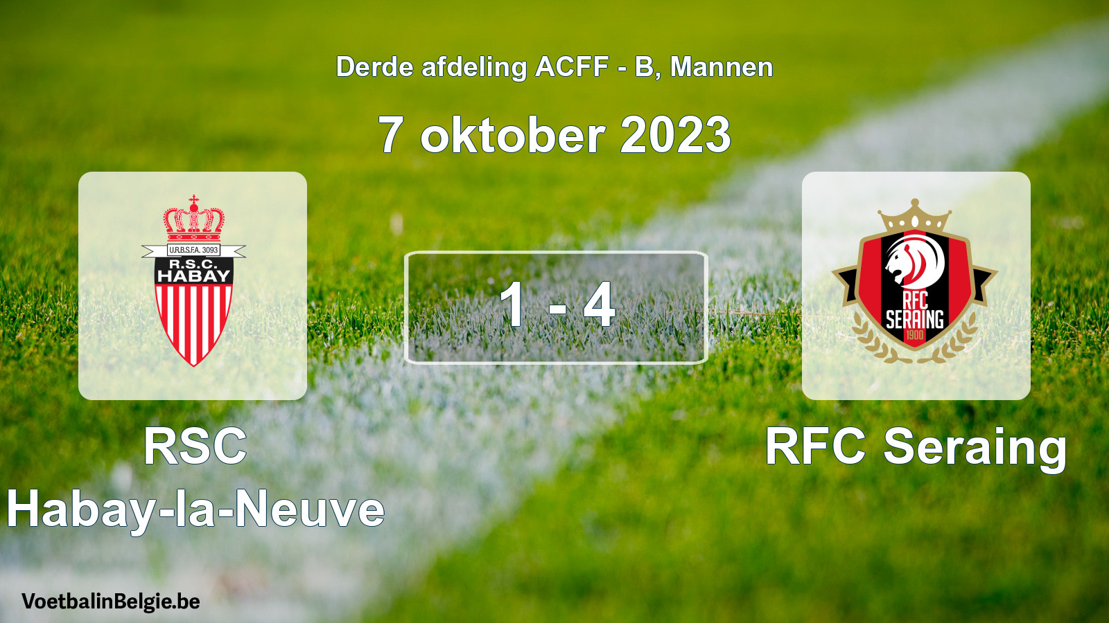 Gespeelde wedstrijd mannenvoetbal: RSC Habay-la-Neuve - RFC Seraing 1 - 4 (7 oktober 2023)