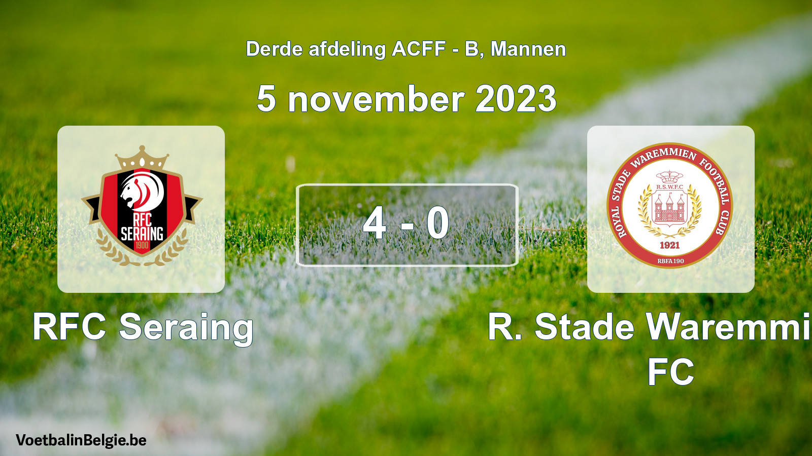 Gespeelde wedstrijd mannenvoetbal: RFC Seraing - R. Stade Waremmien FC 4 - 0 (5 november 2023)