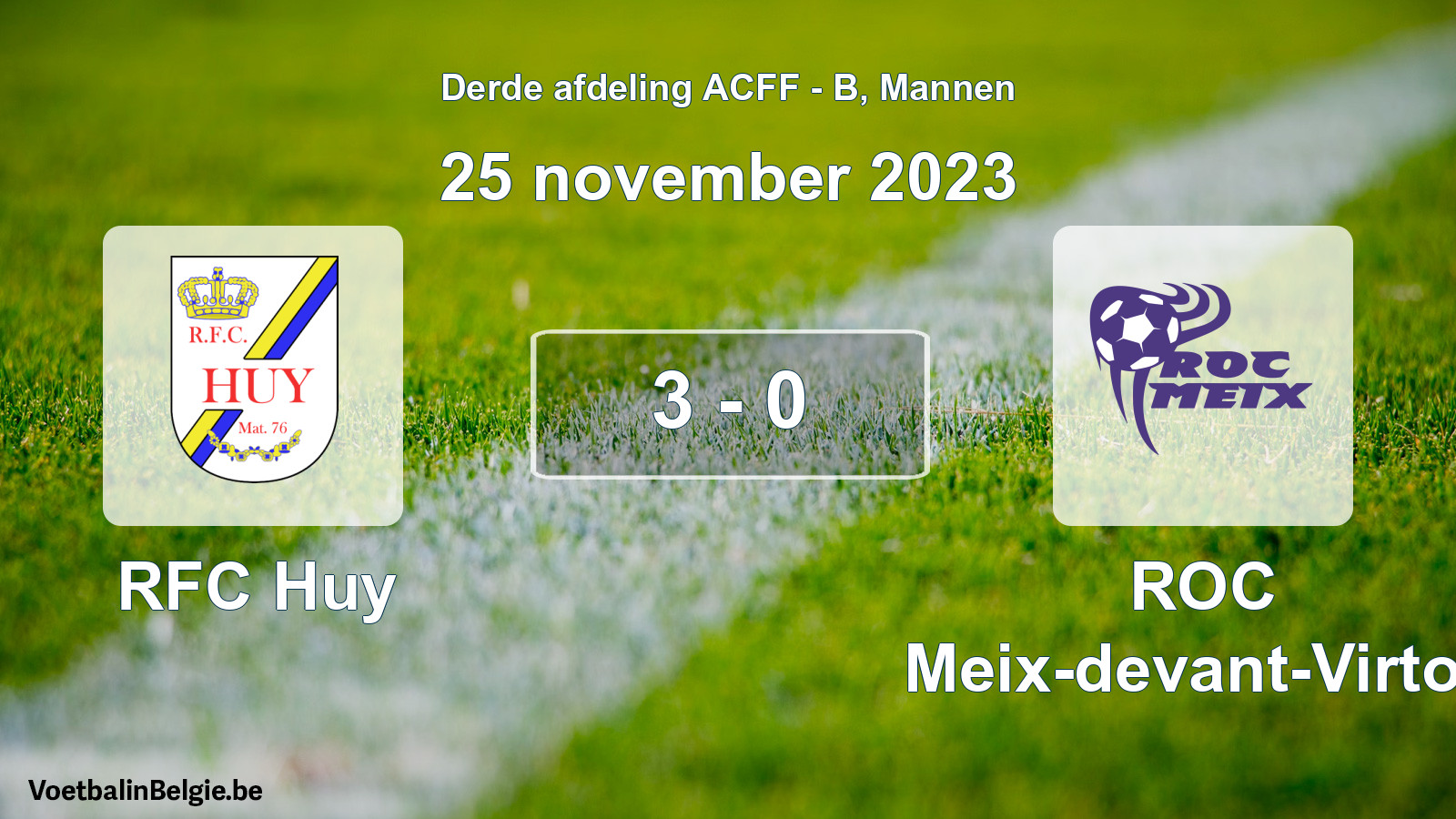 Gespeelde wedstrijd mannenvoetbal: RFC Huy - ROC Meix-devant-Virton 3 - 0 (25 november 2023)