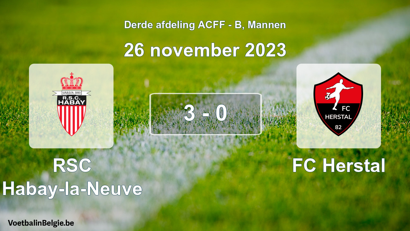 Gespeelde wedstrijd mannenvoetbal: RSC Habay-la-Neuve - FC Herstal 3 - 0 (26 november 2023)