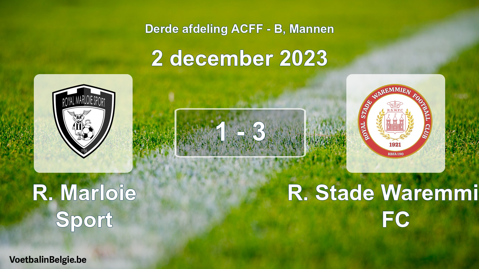 Gespeelde wedstrijd mannenvoetbal: R. Marloie Sport - R. Stade Waremmien FC 1 - 3 (2 december 2023)