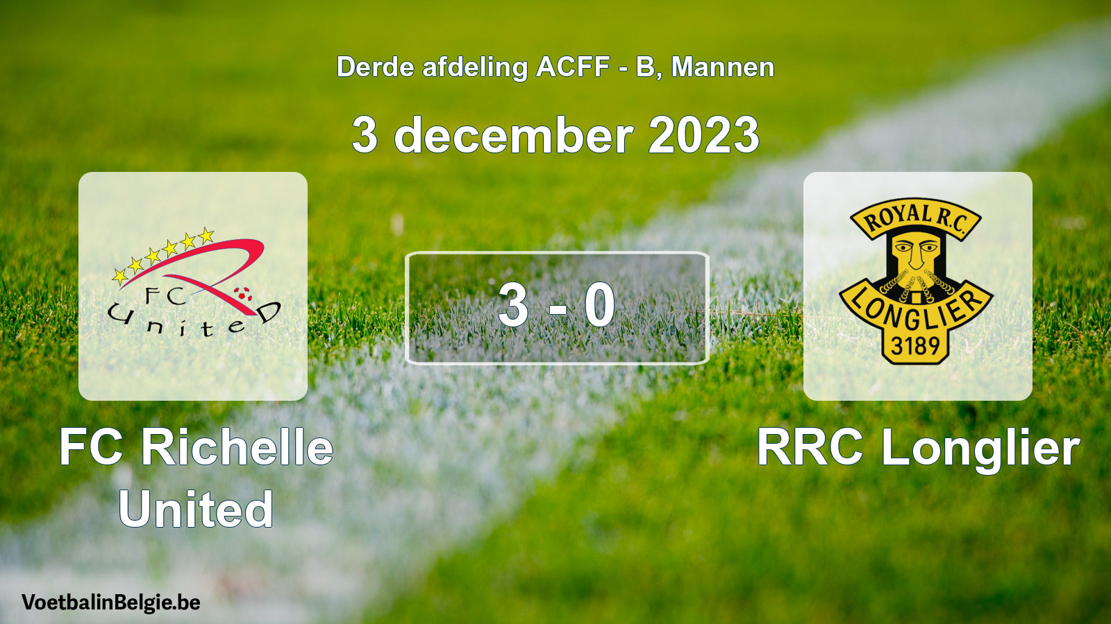 Gespeelde wedstrijd mannenvoetbal: FC Richelle United - RRC Longlier 3 - 0 (3 december 2023)