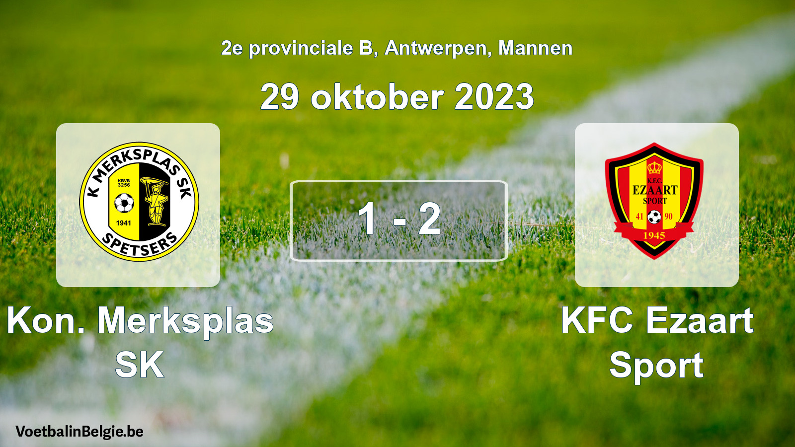 Gespeelde wedstrijd mannenvoetbal: Kon. Merksplas SK - KFC Ezaart Sport 1 - 2 (29 oktober 2023)