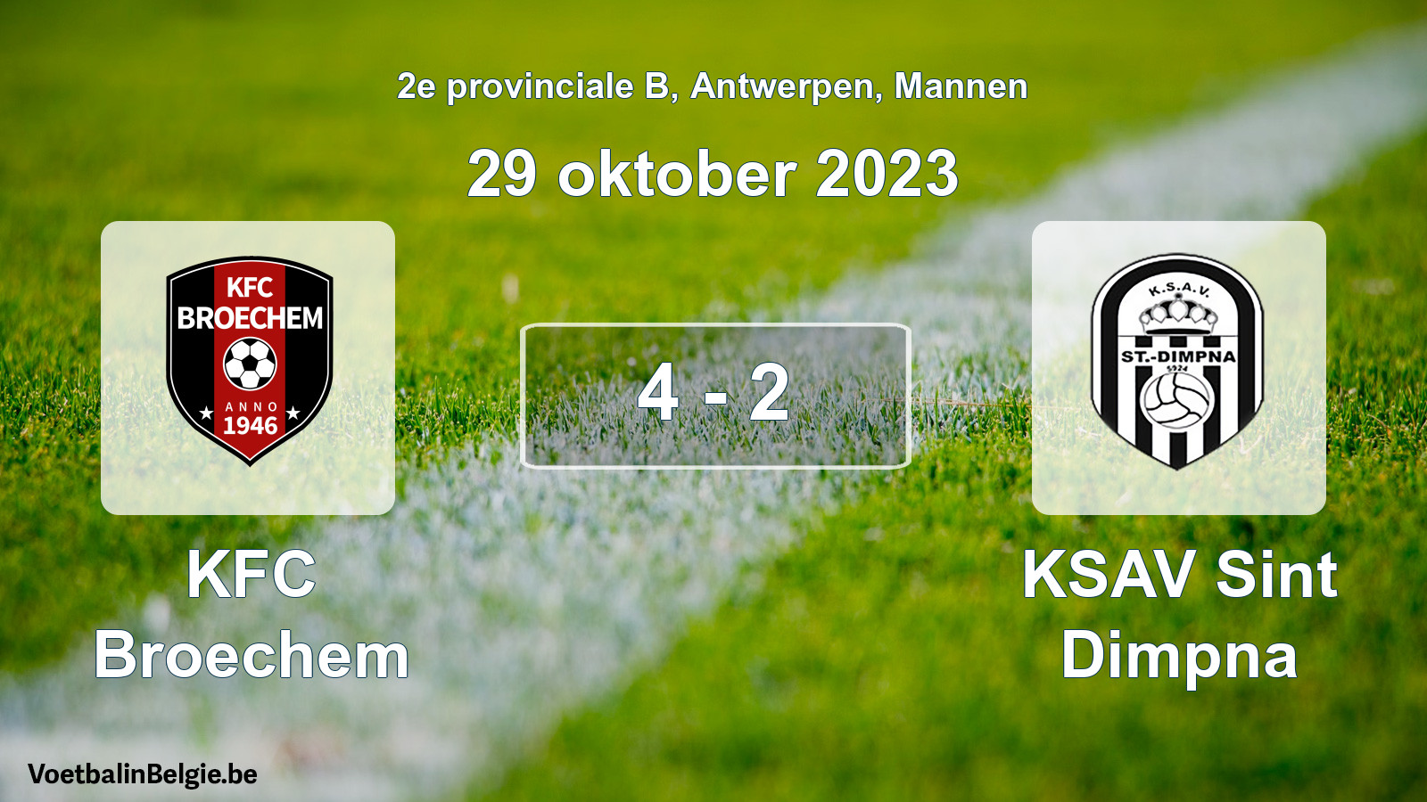 Gespeelde wedstrijd mannenvoetbal: KFC Broechem - KSAV Sint Dimpna 4 - 2 (29 oktober 2023)