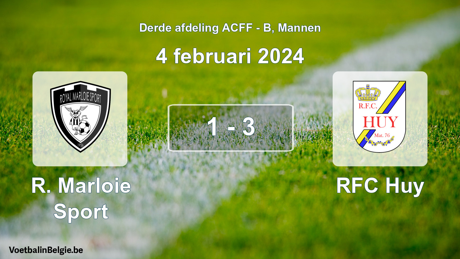 Gespeelde wedstrijd mannenvoetbal: R. Marloie Sport - RFC Huy 1 - 3 (4 februari 2024)