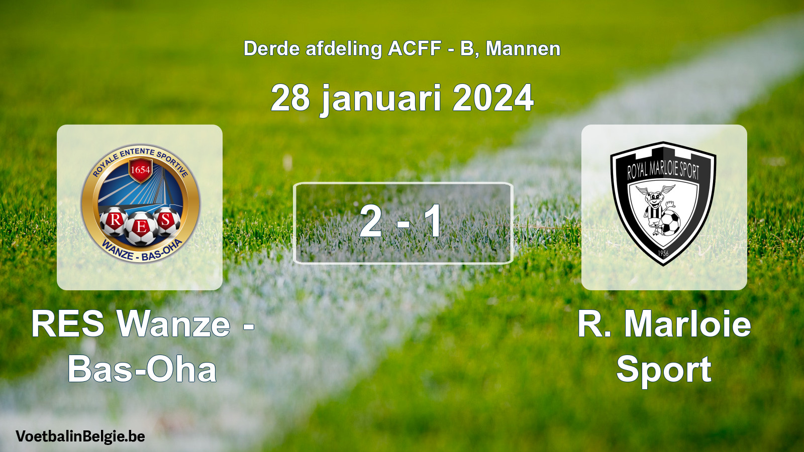 Gespeelde wedstrijd mannenvoetbal: RES Wanze - Bas-Oha - R. Marloie Sport 2 - 1 (28 januari 2024)