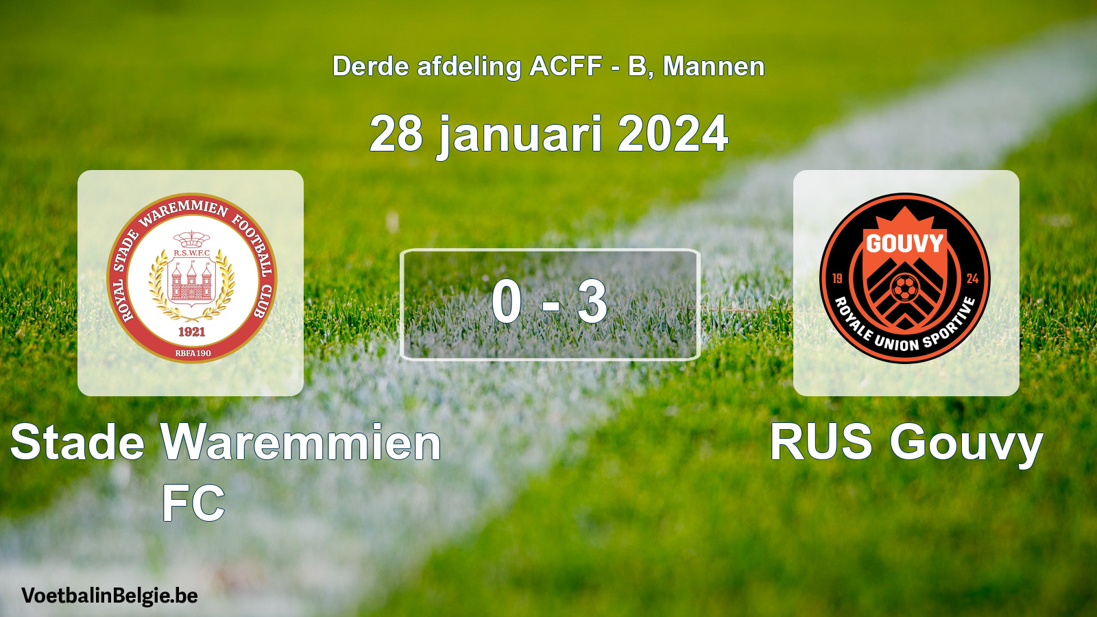 Gespeelde wedstrijd mannenvoetbal: R. Stade Waremmien FC - RUS Gouvy 0 - 3 (28 januari 2024)