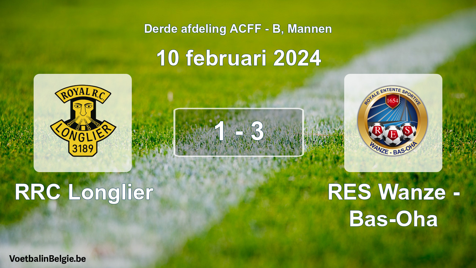 Gespeelde wedstrijd mannenvoetbal: RRC Longlier - RES Wanze - Bas-Oha 1 - 3 (10 februari 2024)