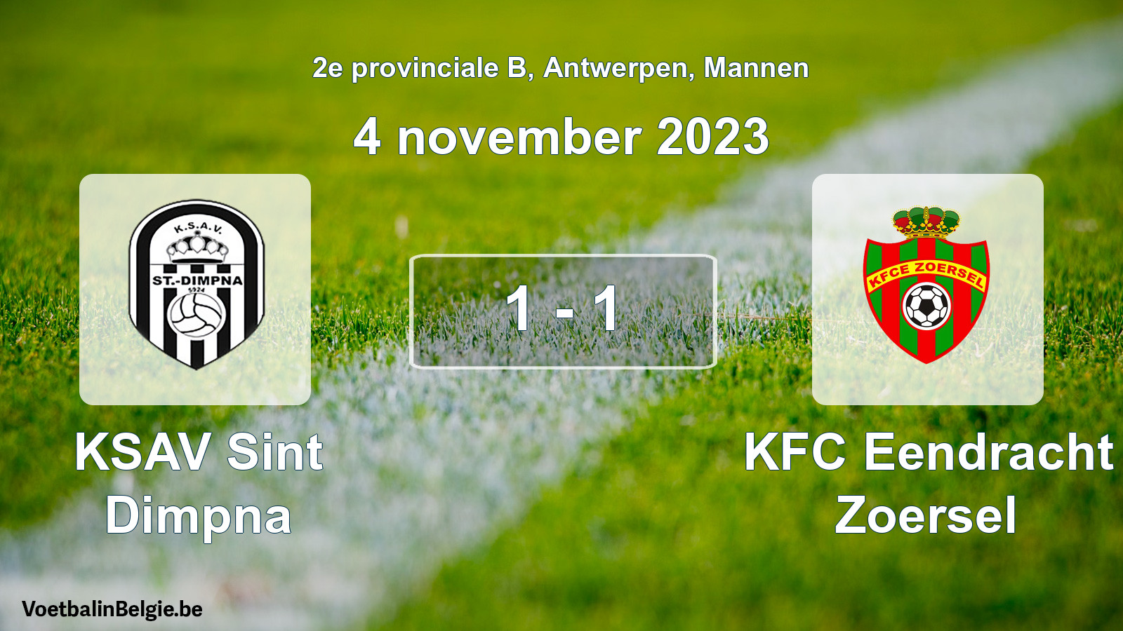 Gespeelde wedstrijd mannenvoetbal: KSAV Sint Dimpna - KFC Eendracht Zoersel 1 - 1 (4 november 2023)