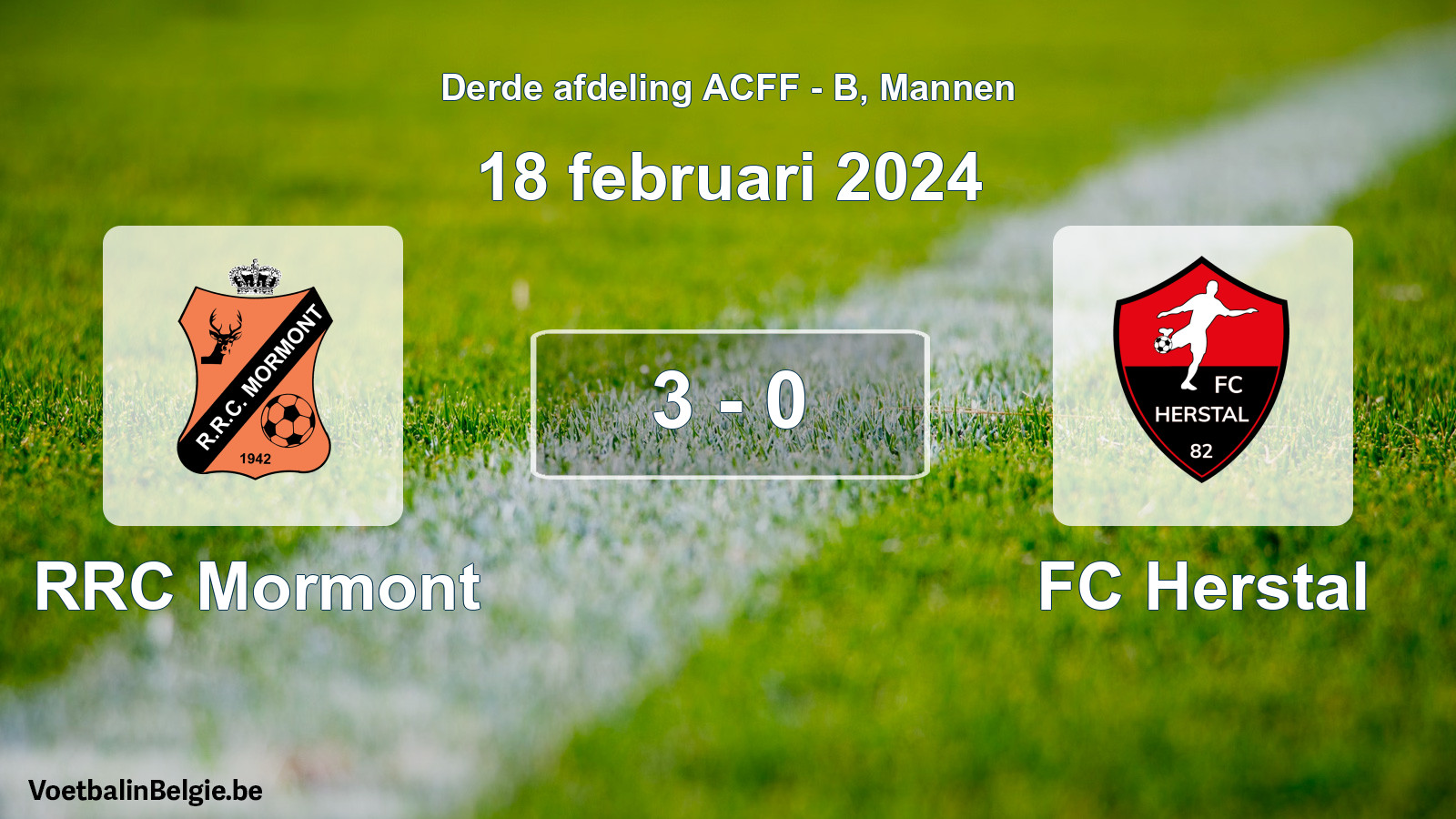 Gespeelde wedstrijd mannenvoetbal: RRC Mormont - FC Herstal 3 - 0 (18 februari 2024)
