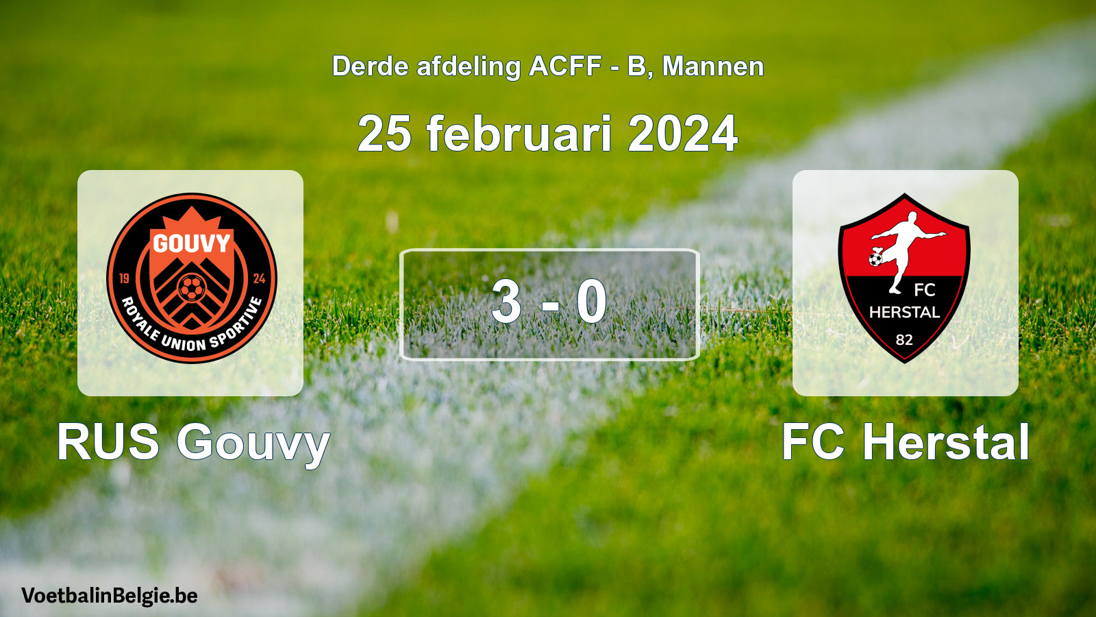 Gespeelde wedstrijd mannenvoetbal: RUS Gouvy - FC Herstal 3 - 0 (25 februari 2024)