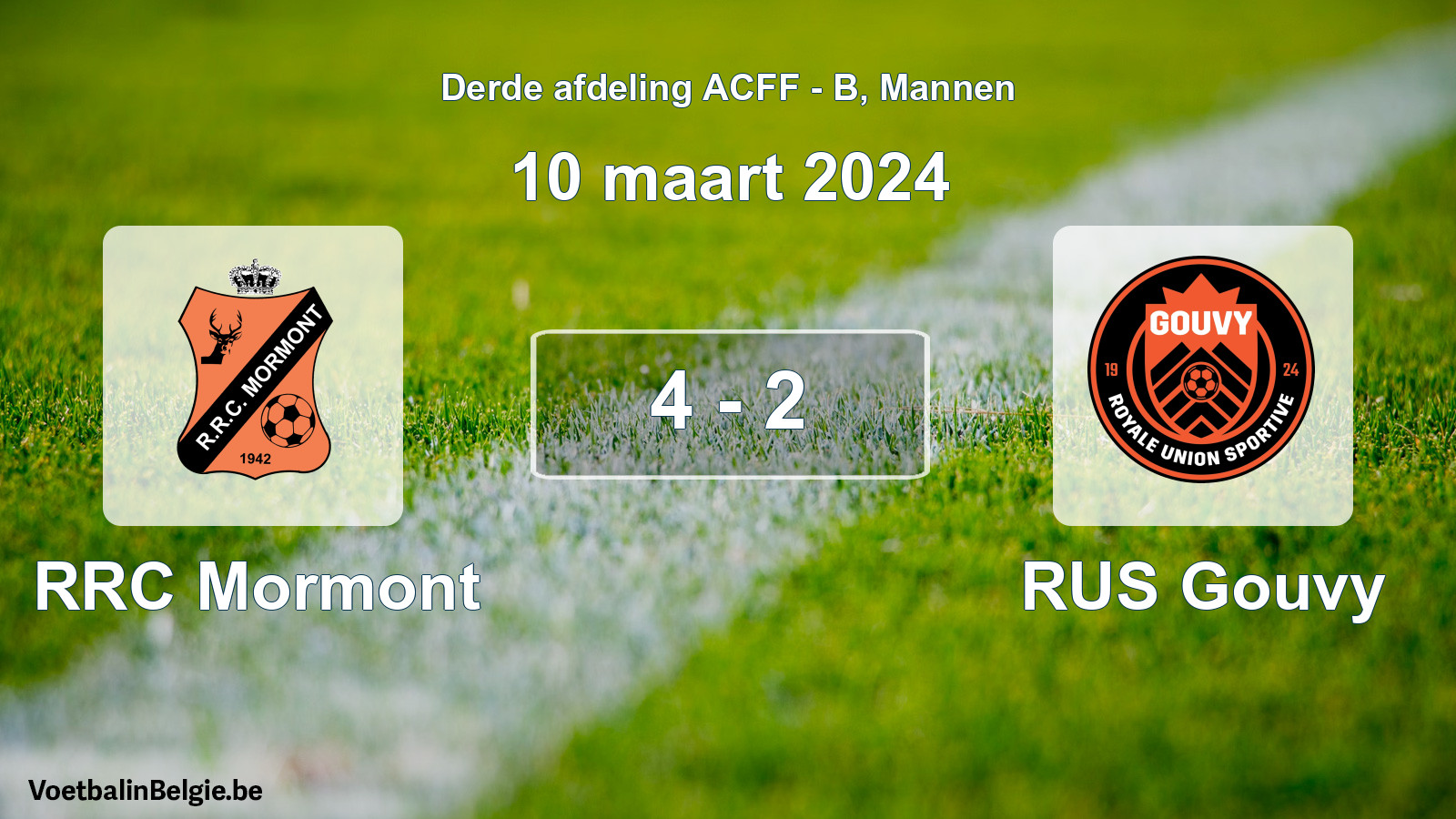 Gespeelde wedstrijd mannenvoetbal: RRC Mormont - RUS Gouvy 4 - 2 (10 maart 2024)