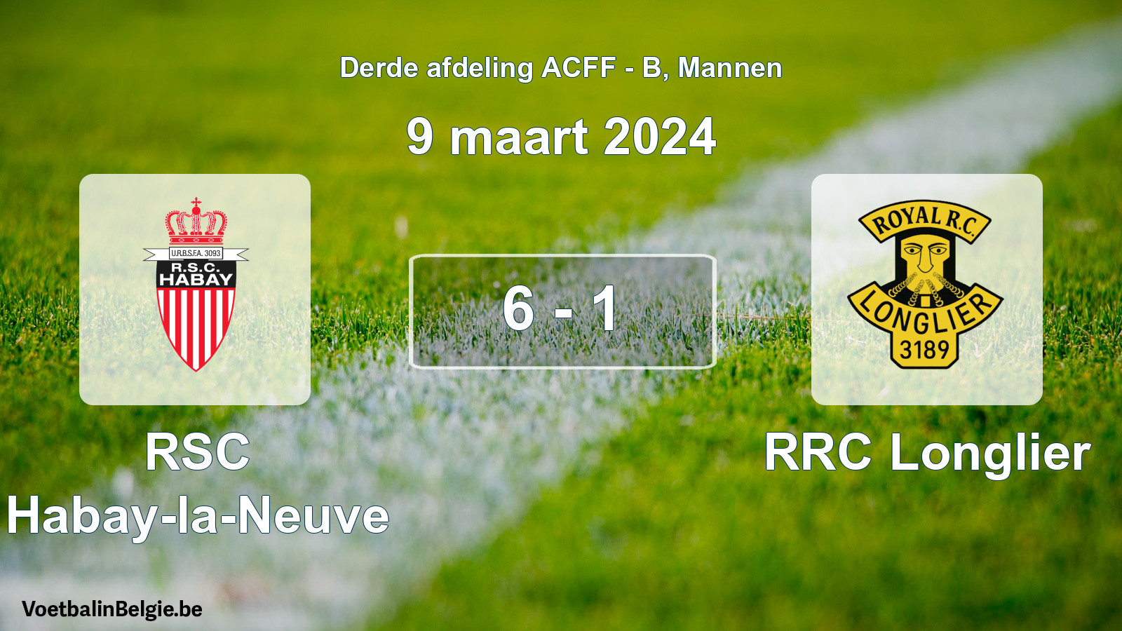 Gespeelde wedstrijd mannenvoetbal: RSC Habay-la-Neuve - RRC Longlier 6 - 1 (9 maart 2024)
