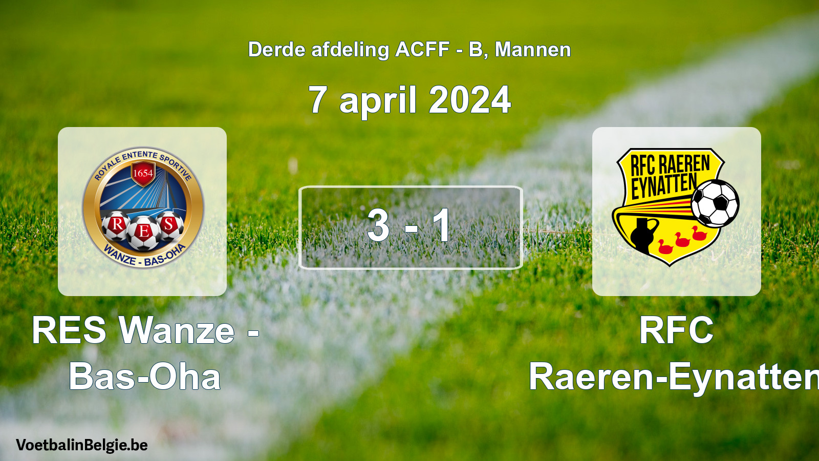 Gespeelde wedstrijd mannenvoetbal: RES Wanze - Bas-Oha - RFC Raeren-Eynatten 3 - 1 (7 april 2024)