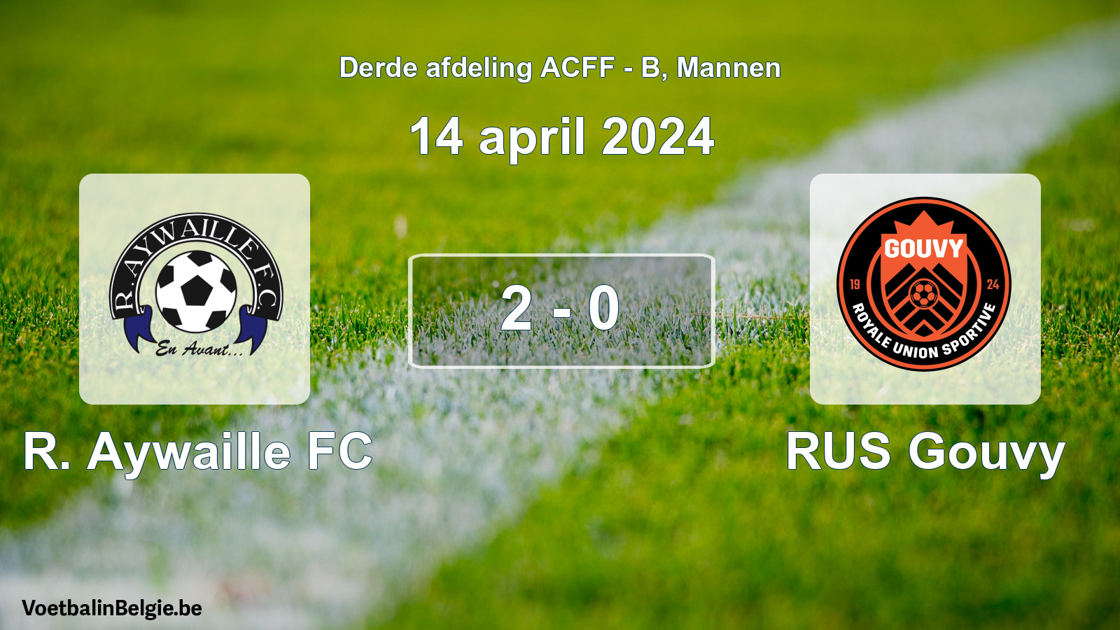Gespeelde wedstrijd mannenvoetbal: R. Aywaille FC - RUS Gouvy 2 - 0 (14 april 2024)