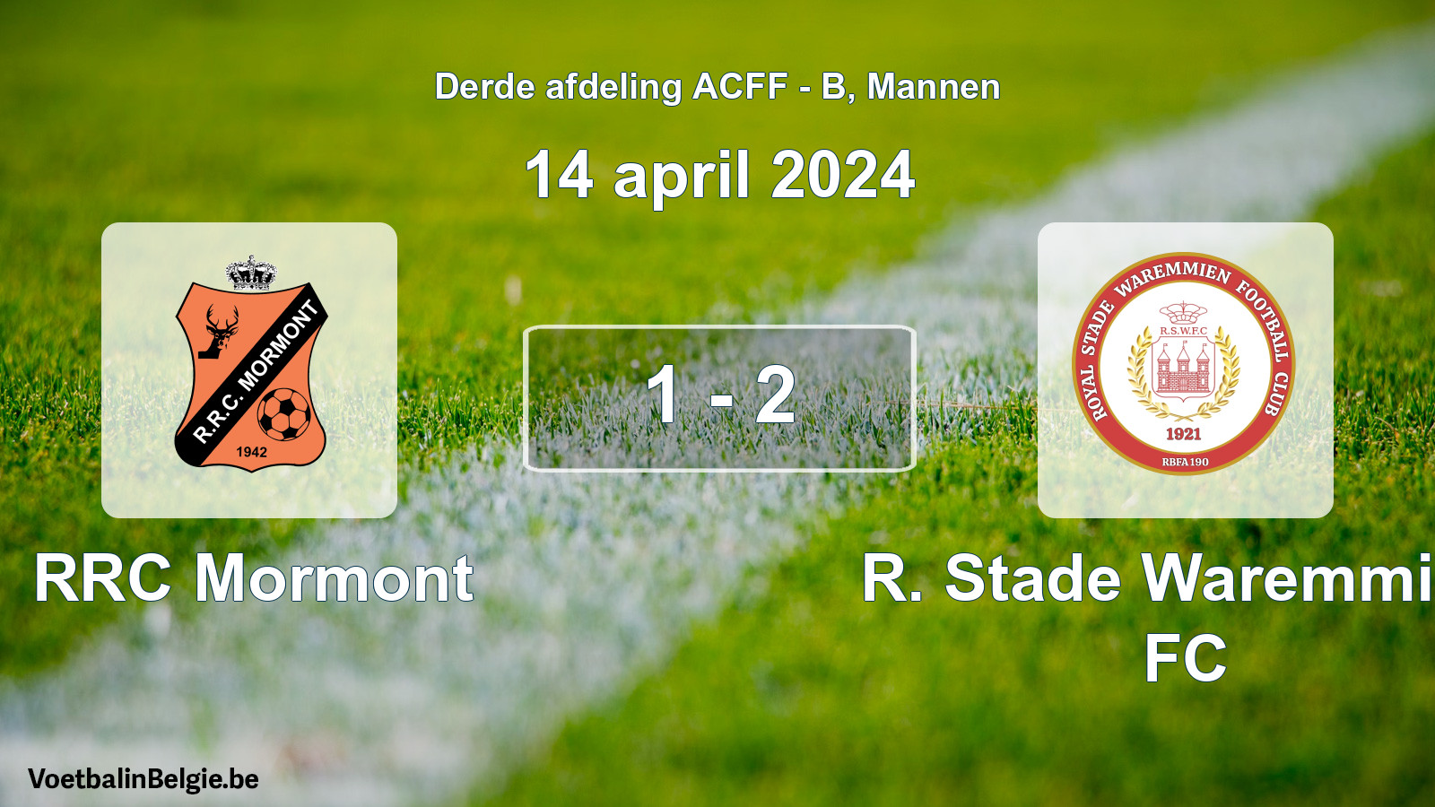 Gespeelde wedstrijd mannenvoetbal: RRC Mormont - R. Stade Waremmien FC 1 - 2 (14 april 2024)