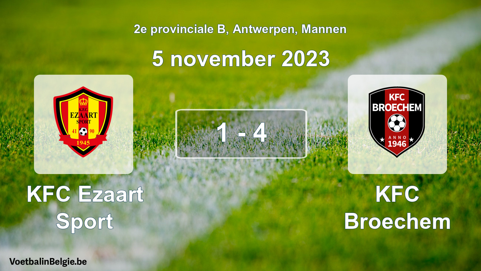 Gespeelde wedstrijd mannenvoetbal: KFC Ezaart Sport - KFC Broechem 1 - 4 (5 november 2023)