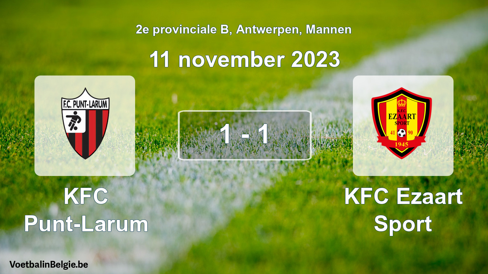 Gespeelde wedstrijd mannenvoetbal: KFC Punt-Larum - KFC Ezaart Sport 1 - 1 (11 november 2023)